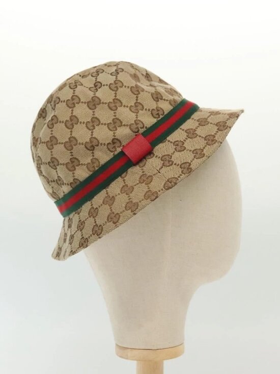 GUCCI GG Canvas Web Sherry Line Hat M Beige Red Green 411790 Auth yk19494